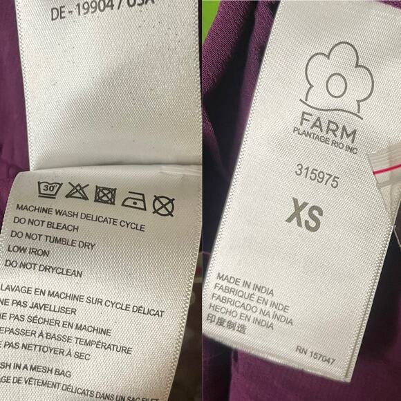 Farm Rio Ruffle High Neck Chiffon Burgundy Blouse XS - Picture 7 of 15